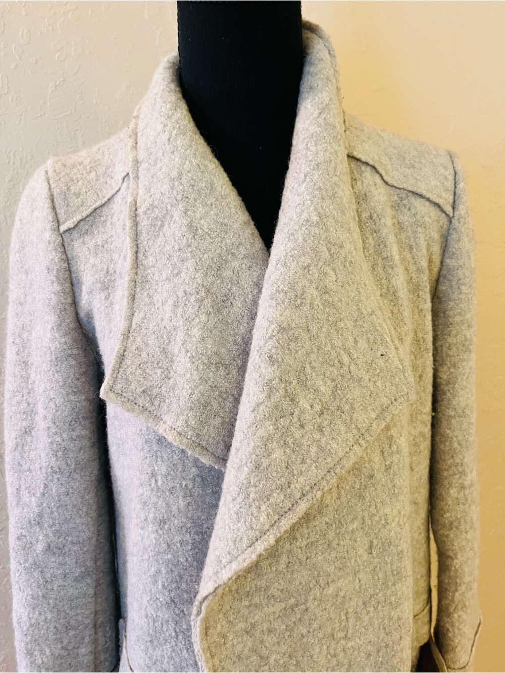 Zara Light Gray Shawl Collar Wool-Blend Pea Coat - Picture 3 of 8